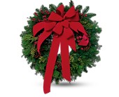 Wreath with Red Velvet Bow in Scottsdale AZ, Stems Fresh Flower Market