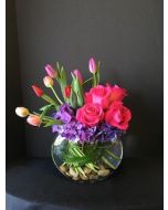 Half Moon Vase of Tulips and Roses
