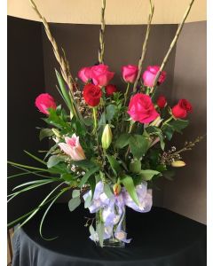 Flower Arrangement of Roses, Tulips and Lilies