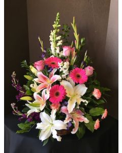 Funeral Flowers Basket - Shades of Pink