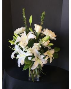 Lilies, Roses and Mums in White