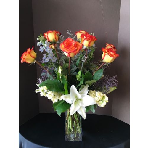 Yellow and Orange Roses with Lilies